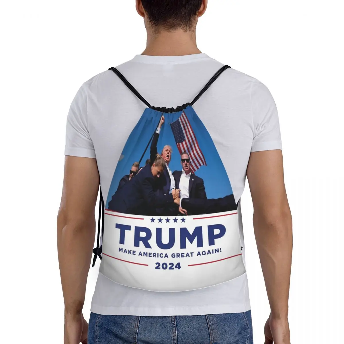 2024 Trump tas punggung tali selempang olahraga tas Gym Donal Trump Shot String Sackpack untuk latihan