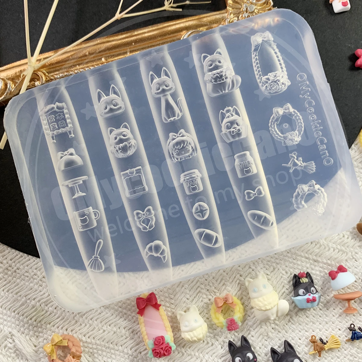 Super cute, clear silicone mold, nail art mold, little witch, little black cat bakery nail art mold.
