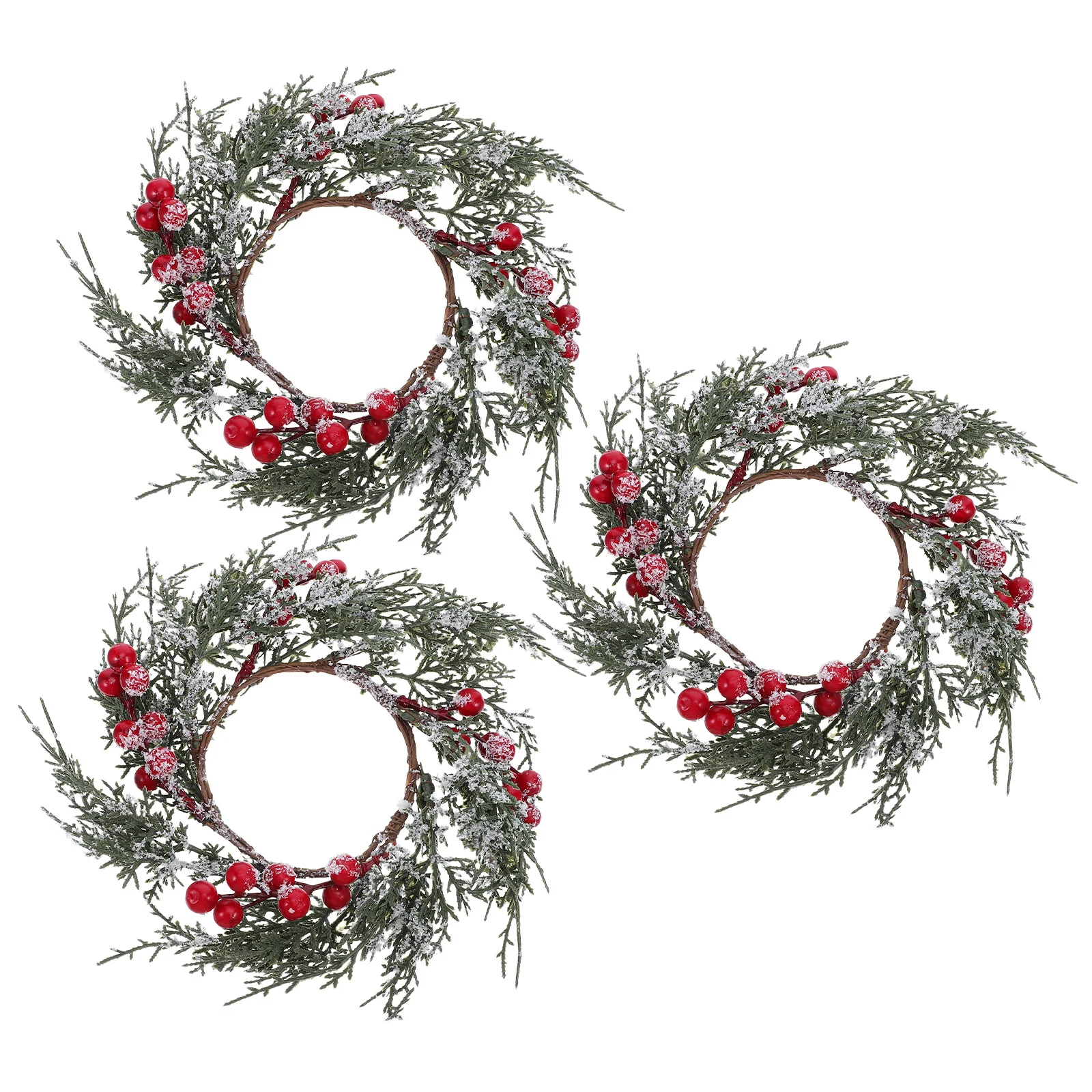 

3pcs Christmas Rings Frosted Pine Needle Red Fruit Wreath For Taper Pillar Candles Holiday Table Centerpiece Decor Advent