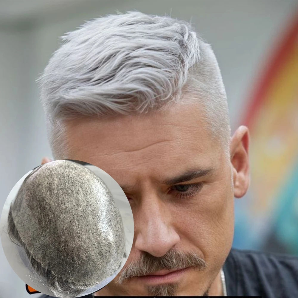 

Натуральная линия волос 1B50 1B65 1B80 Белый Серый Черный Парик из натуральных волос Супер прочный тонкий мужской коричневый мужской парик из микрокожи Капиллярный Pro