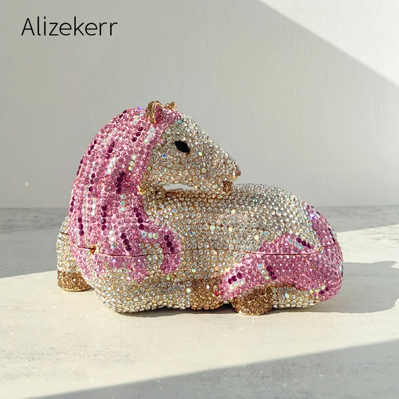 Alizekerr Horse Shaped Rhinestone Evening Bags New Boutique Gorgeous Classy Sparkling Diamond Clutch Purses Bridal Wedding Party