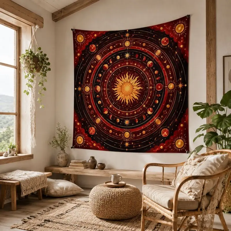 VIKAMA Rainbow Cosmic Mandala Tapestry Galaxy Sun Star Wall Hanging Boho Aesthetic Bedroom Dorm Meditation Home Decor