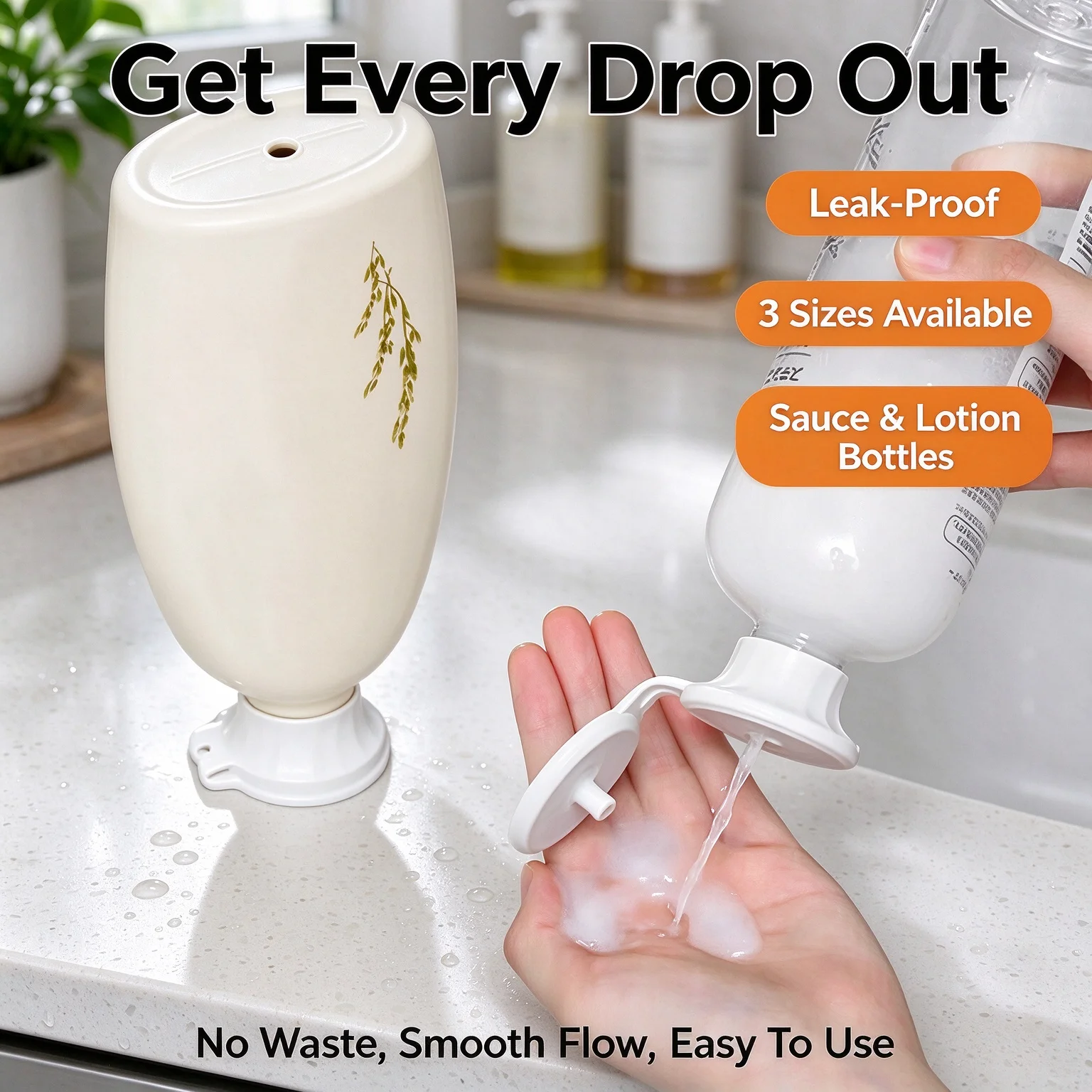 3/6Pcs Bottle Emptying Cap Adapter 3 Sizes Reversible Flip Inverted Cap No Waste Get Every Drop for Sauce Lotion Squeeze Bottles