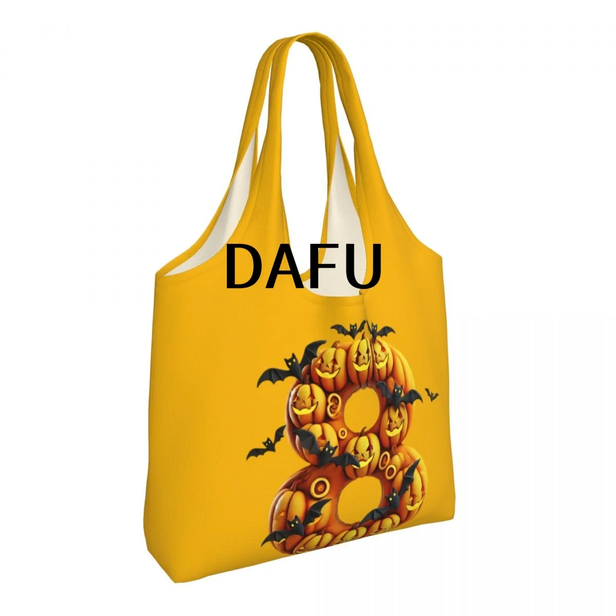 Batty Pumpkin Number 8 Funny Halloween Bat Pumpkin Tote Bag for Women - Gothic Canvas Shoulder Bag Shopping Commute Party