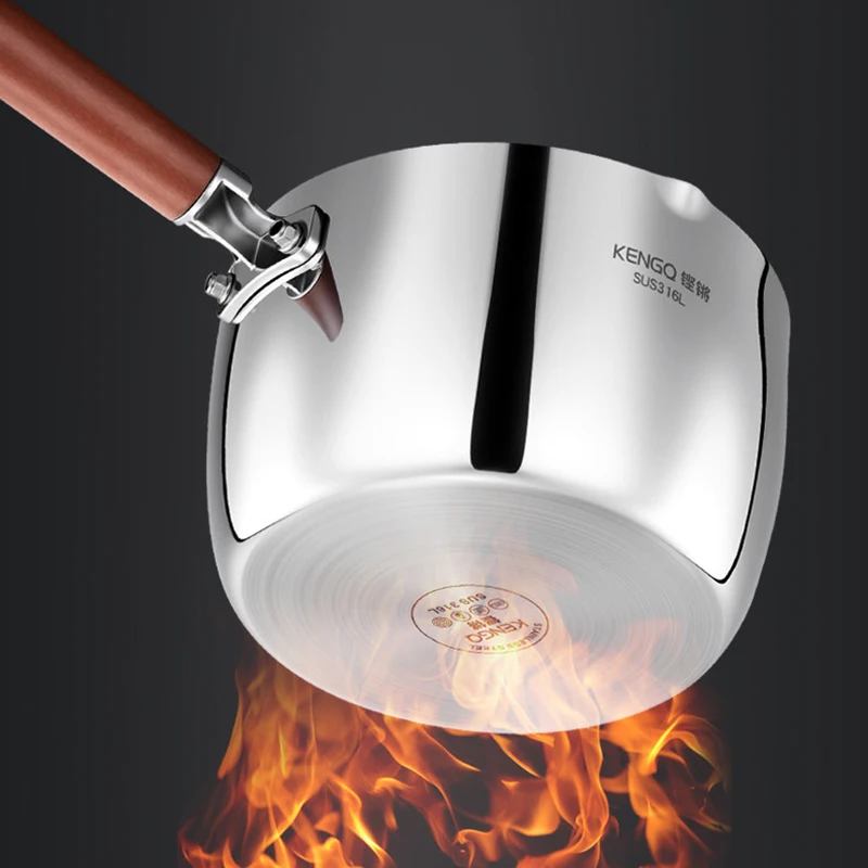Kitchen Cookware Snow Pan 316 Stainless Steel Wood Handle Cooking Pan for Gas Induction Cooker Sauce Pot 3