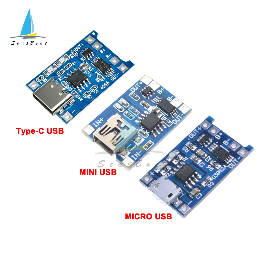 

5 шт., 5В 1A Micro/Type-c/Mini 18650 TP4056 модуль зарядного устройства литиевой батареи, зарядная плата с защитой, две функции, li-ion