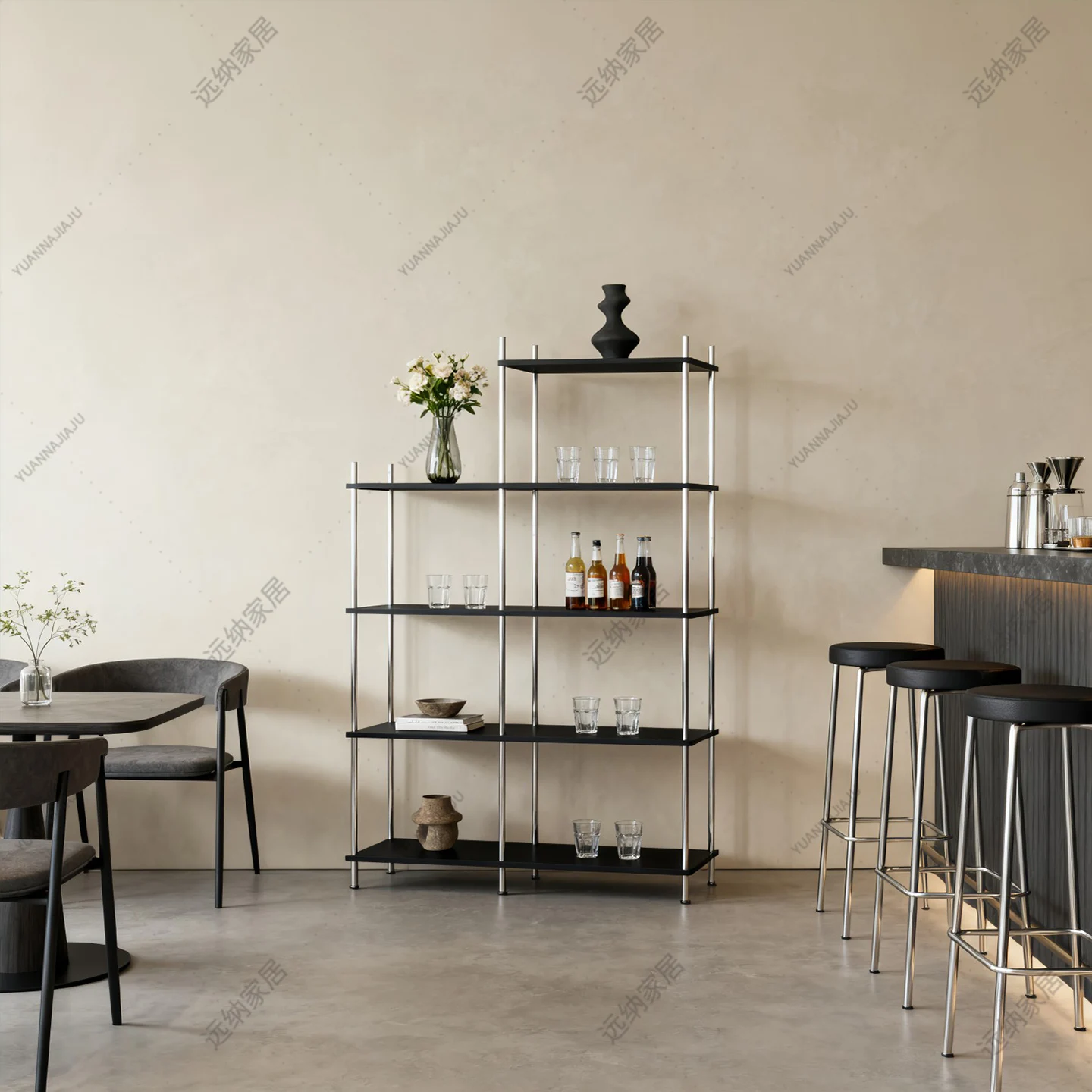 Simple household stainless steel floor-to-ceiling wine rack, bar wine, red wine storage display rack, foreign wine shelf rack