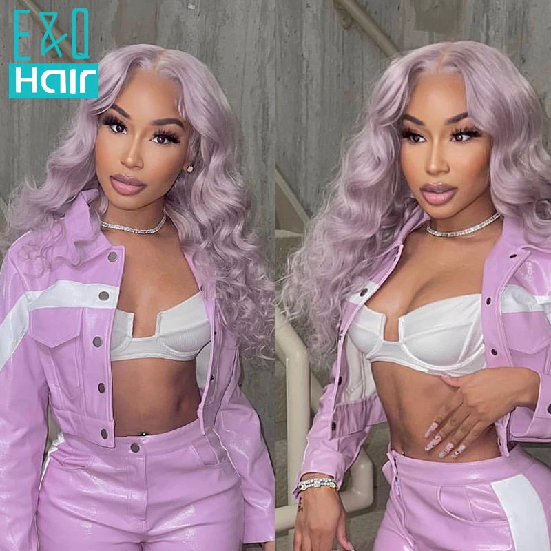 Light Purple Colored Natural Body Wave13x4 Transparent Lace Front Human Hair Wig For Black Woman Brazilian Remy Frontal Wigs