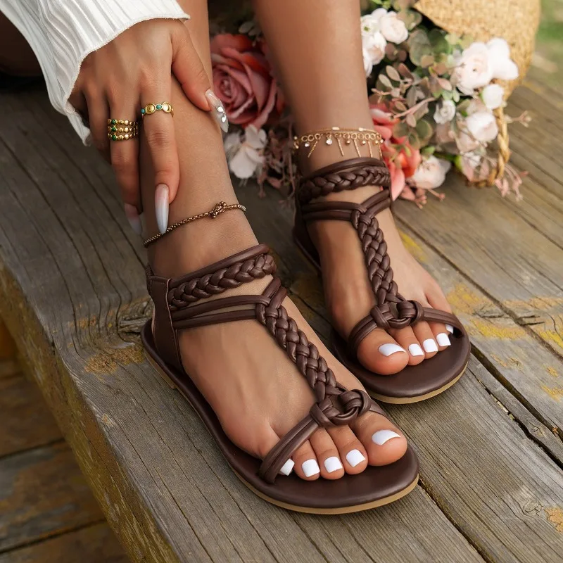 Cowboy Weave Women Sandals Flats Shoes Beach Summer New Fashion Dress Open Toe Bohemian Rome Flip Flops Slippers Mujer Zapatos