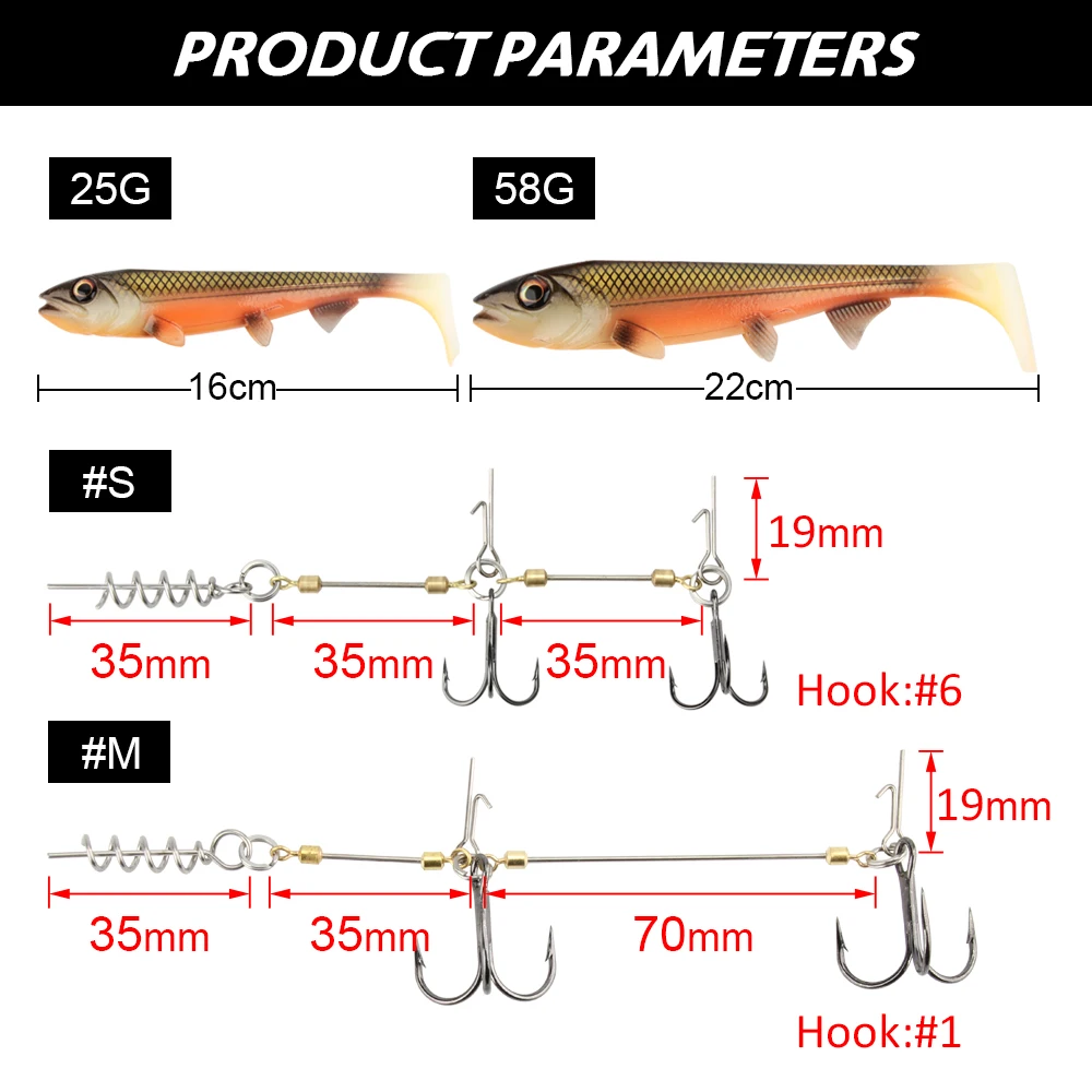 Spinpoler Esca da pesca morbida con gancio Stinger Rig Shad Bait14cm/18cm Coda da paddle quadrata Pesce in gomma plastica realistica per luccio