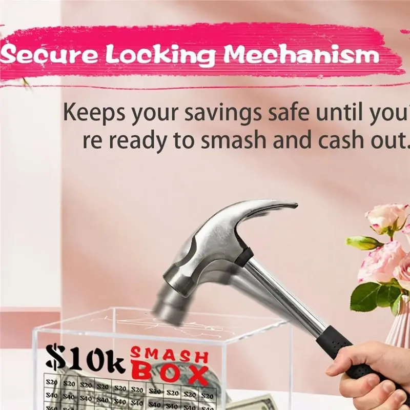 AB66-For Adults For Money, Unbreakable 10K Smash Box Piggy Bank Clear Acrylic Saver Box 10000 For Money Saving Challenge