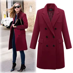 Streetwear elegante cappotto di lana donna soprabito abbigliamento da ufficio colletto rovesciato inverno addensare caldo giacche di media lunghezza capispalla femminile