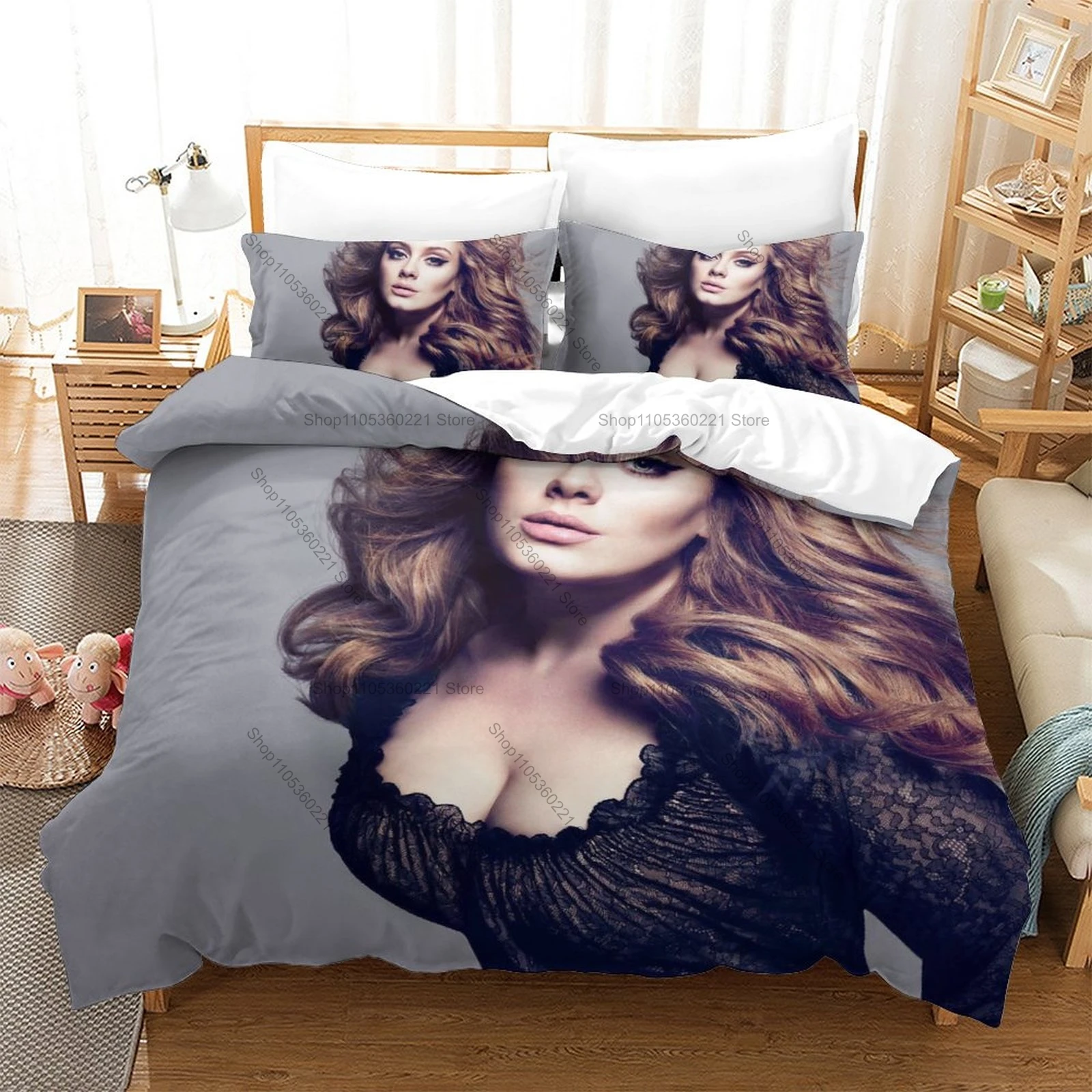 Fashion Adele Adkins Music Pattern 3 Pieces Bedding Set Breathable Warm Quilt Cover Suit For Single Double Bed Home Textile