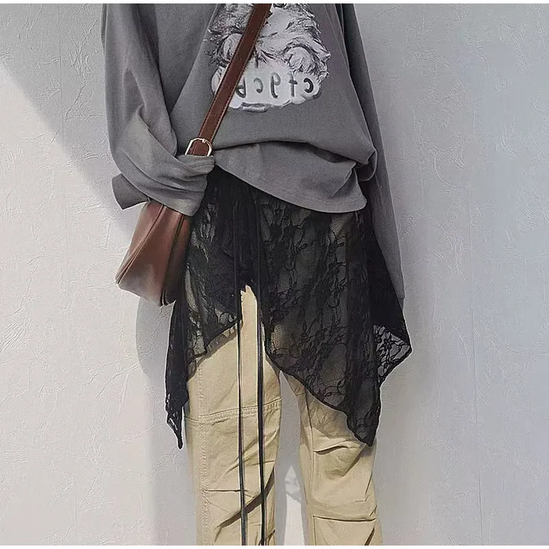 2026 New French Style Lace Up Curtain Skirt Boho Spring Layered Fart Curtain Wrap Skirt for Women Short Ruffle Hem Flowy Apron