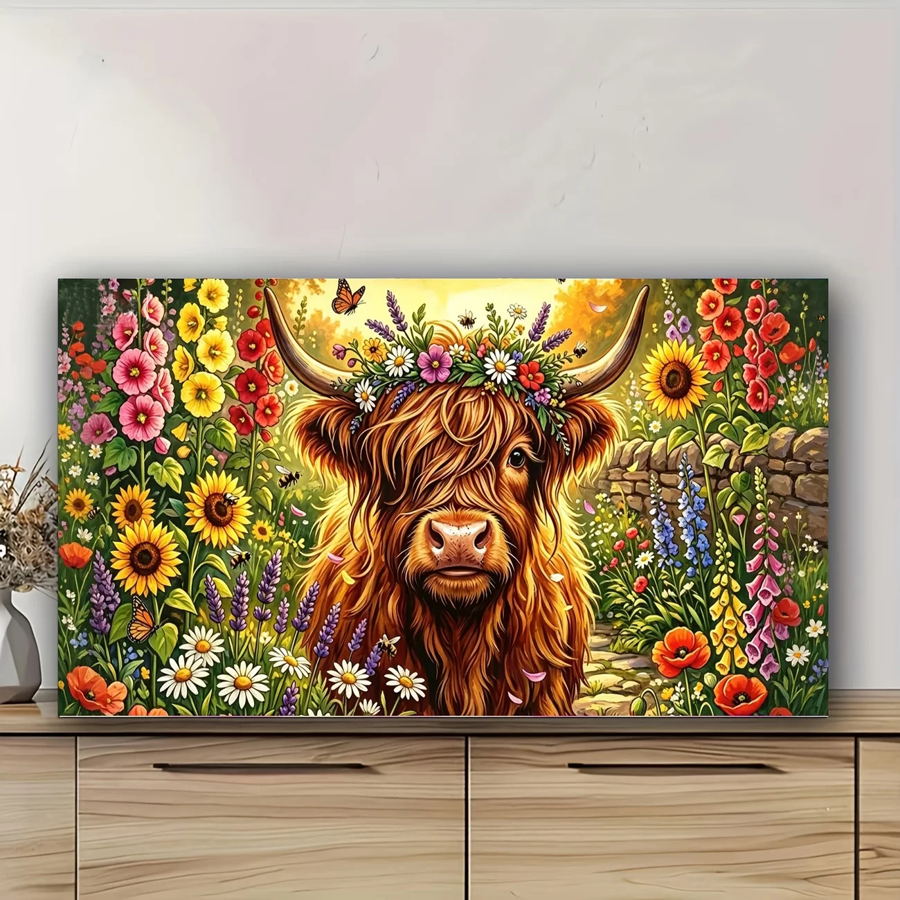 DIY Diamond Painting Jewelry Cross Stitch Highland Cow Wearing FlowFull Drill Diamond Art Kits Mosaic Embroidery Home Decor