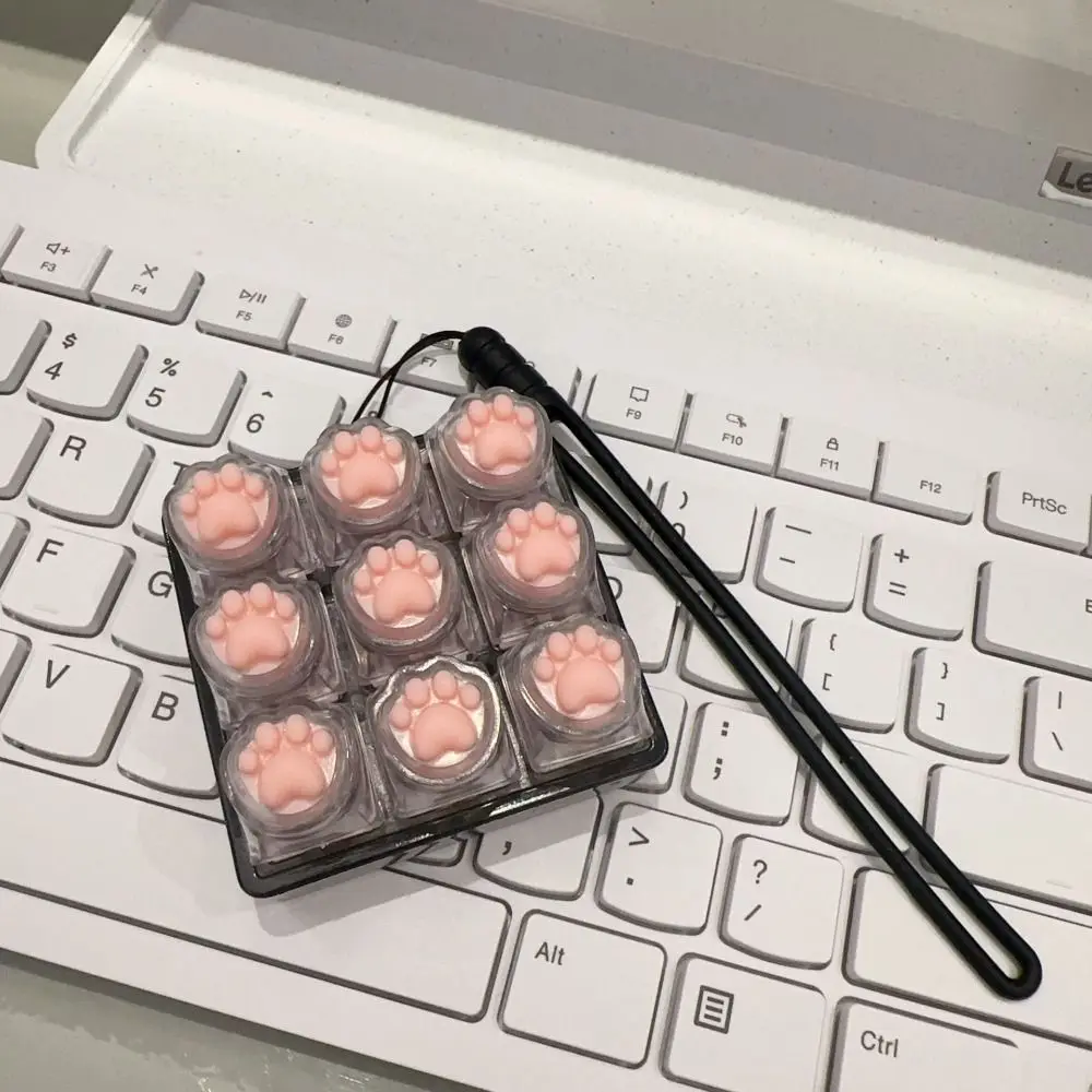 Portable 9Keys Fidget Keychain Keys Button Keycap Keyboard Clicker Toy DIY 's Paw Shape Clicker Toy Keyboard Enthusiasts