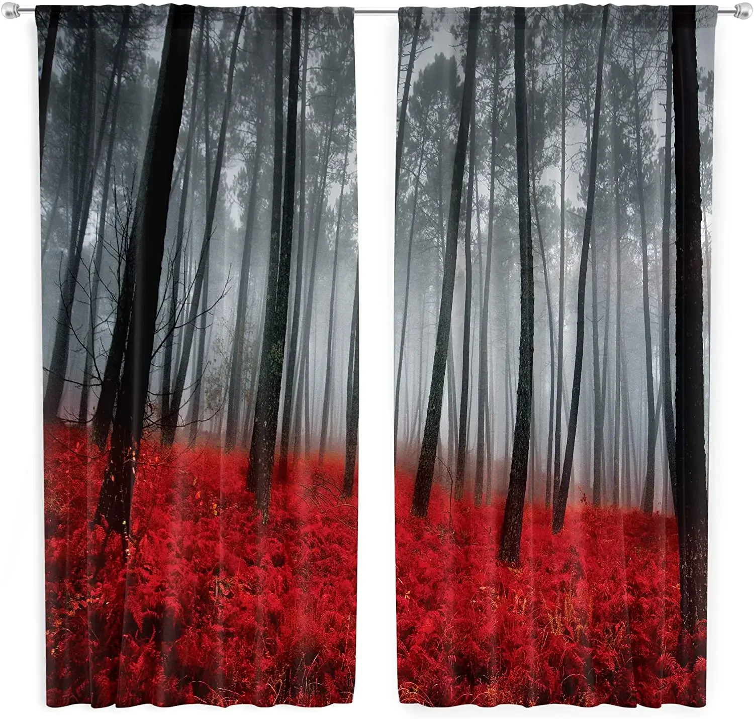 Living Room Decoration Blackout Curtains Red and Black Forest Mysterious Natural Fog View Bedroom Living Room Luxury Curtains