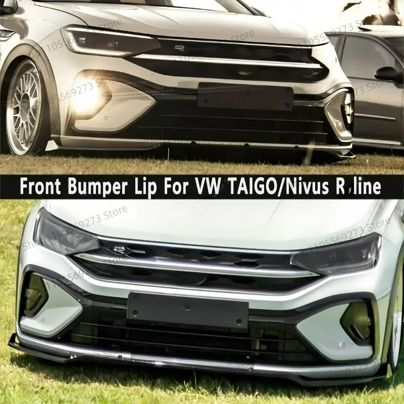 For VW TAIGO/NiVUS R-Line 2021-2024 3pcs Gloss Black Front Bumper Lip Spoiler Splitter Diffuser Retrofit Styling Blade Bodykits