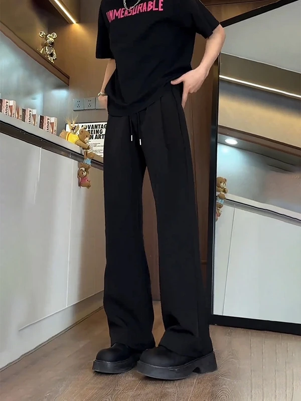 

Bla Wide Leg Casual Pants Men's Straight Cut Drapey High-End Feelings Spring Season Trousers Cleanfit Loose Fit Youthful Sle