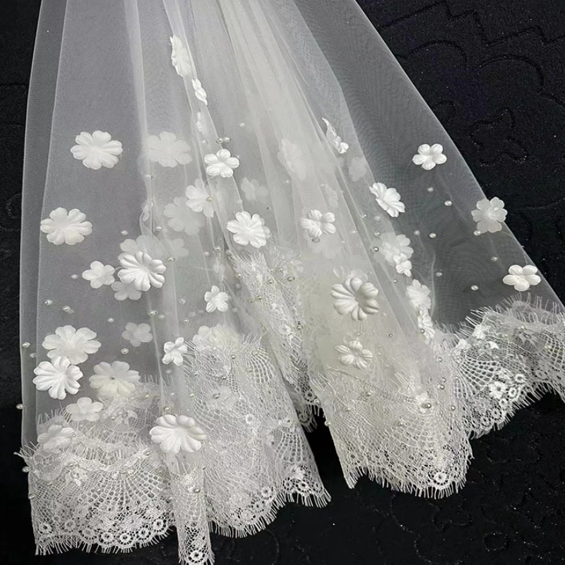 Stock Ivory 1.5m X 1.5m Wedding Veils One Layer 3d Flower Lace Edge Bride Bridal Accessory velo de novias voile de mariée