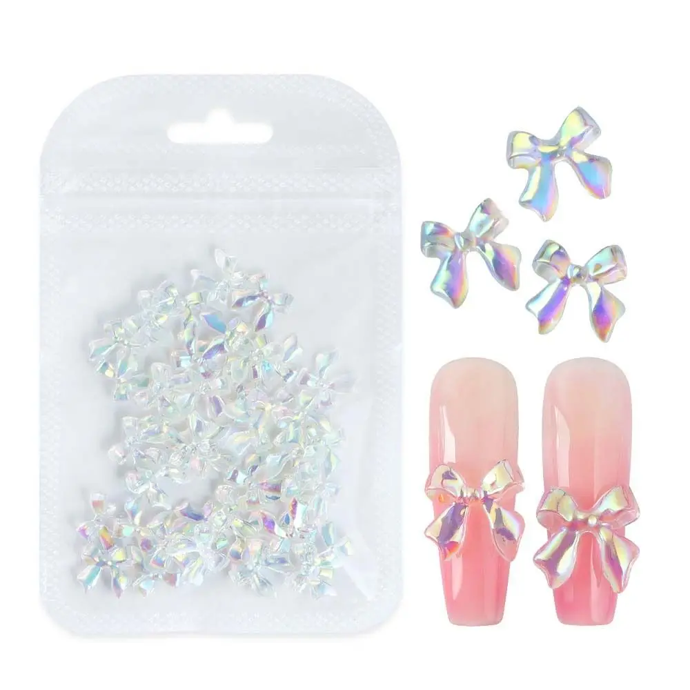 

30Pcs/set Resin Bowknot Nail Decorations Aurora Jelly Bow Tie Bow Nail Accessories Pink White Bowknot Nail Rhinestones