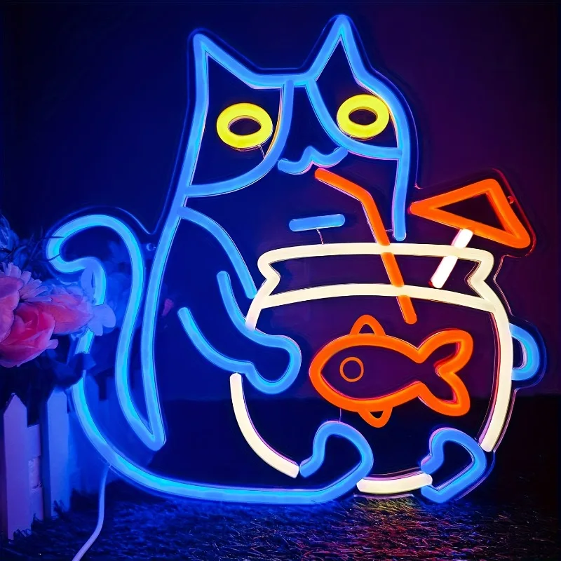 

Светодиодный неоновый светильник «Синий кот» для декора стен, милый светильник в виде котенка, подходит для спальни, гостиной, подарок для любителей кошек.