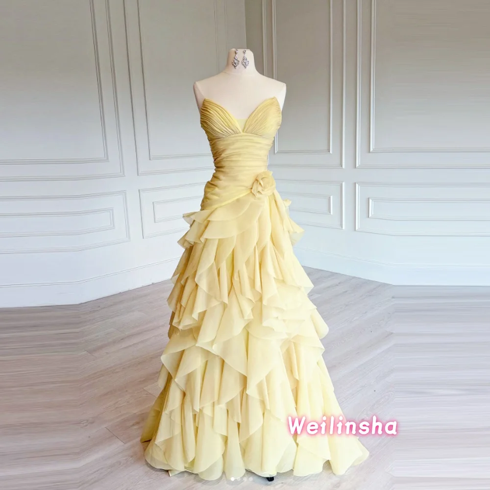 

Elegant Formal Evening Dress Strapless Sweetheart Neck Tiered Sleeveless Prom Dresses A-Line Maxi Gown Women Party