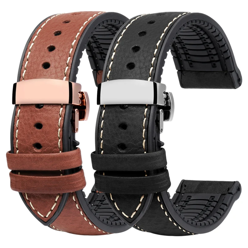 Italy Genuine leather skin watchband Soft waterproof rubber 19mm 20mm 21m 22m 23mm man strap for Omega Hamilton Tissot Tag heuer