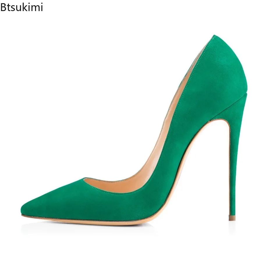 2025Women's Green Suede Sexy Pumps High Heels Shoes Spring Thin High Heels for Woman Party Shoes Pointed Toe Single Female Pumps