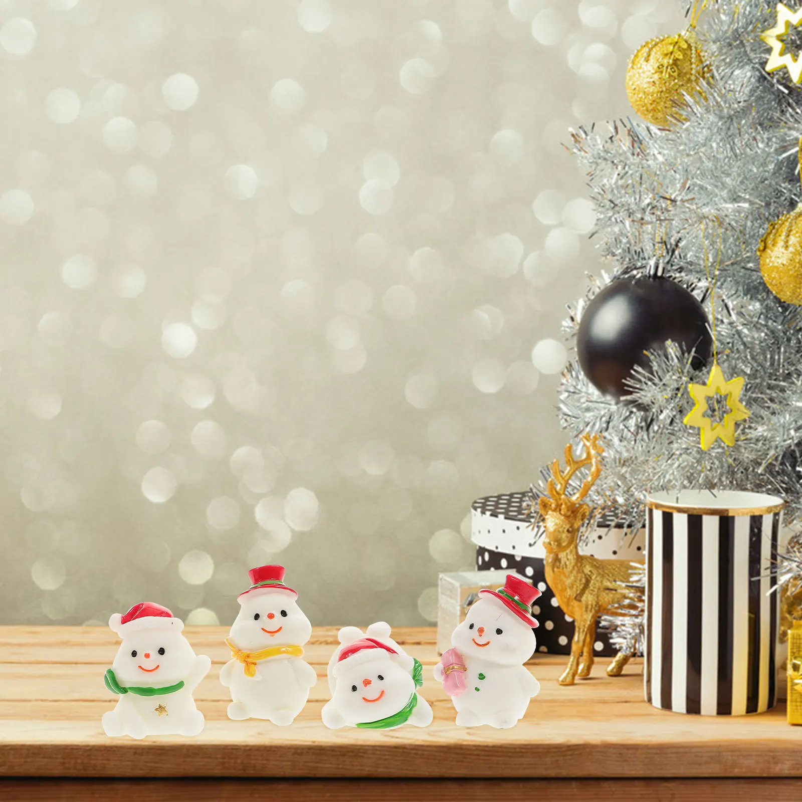 

4Pcs Miniature Snowman Figurines Resin Micro Landscape Ornaments Christmas Table Decoration Indoor Outdoor Holiday Decor