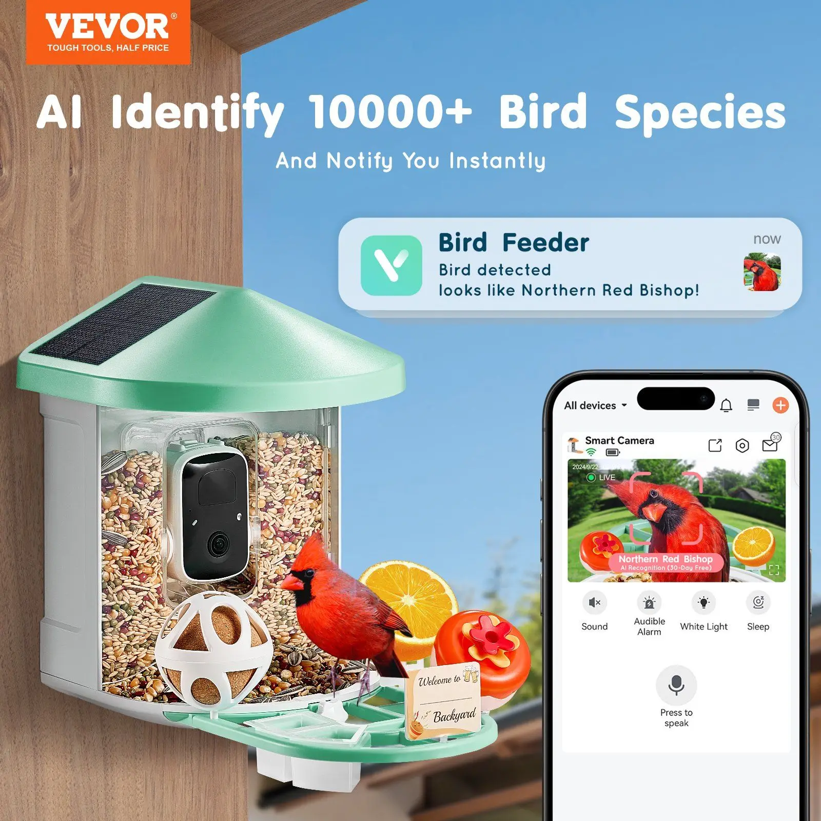 Smart Bird Feeder with Camera 2K HD AI Identify Bird Species Solar-Powered