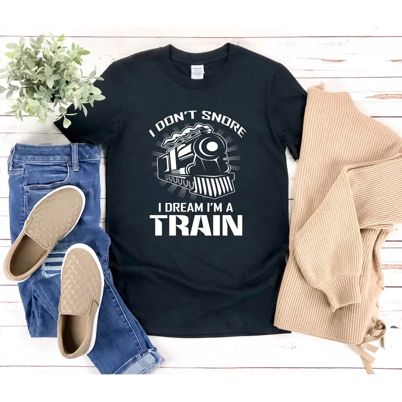 Funny Train T Shirt I Don't Snore Dream I'm A Locomotive Lover Engineer Driver  vintage Washed Soft streetwear Unisex
