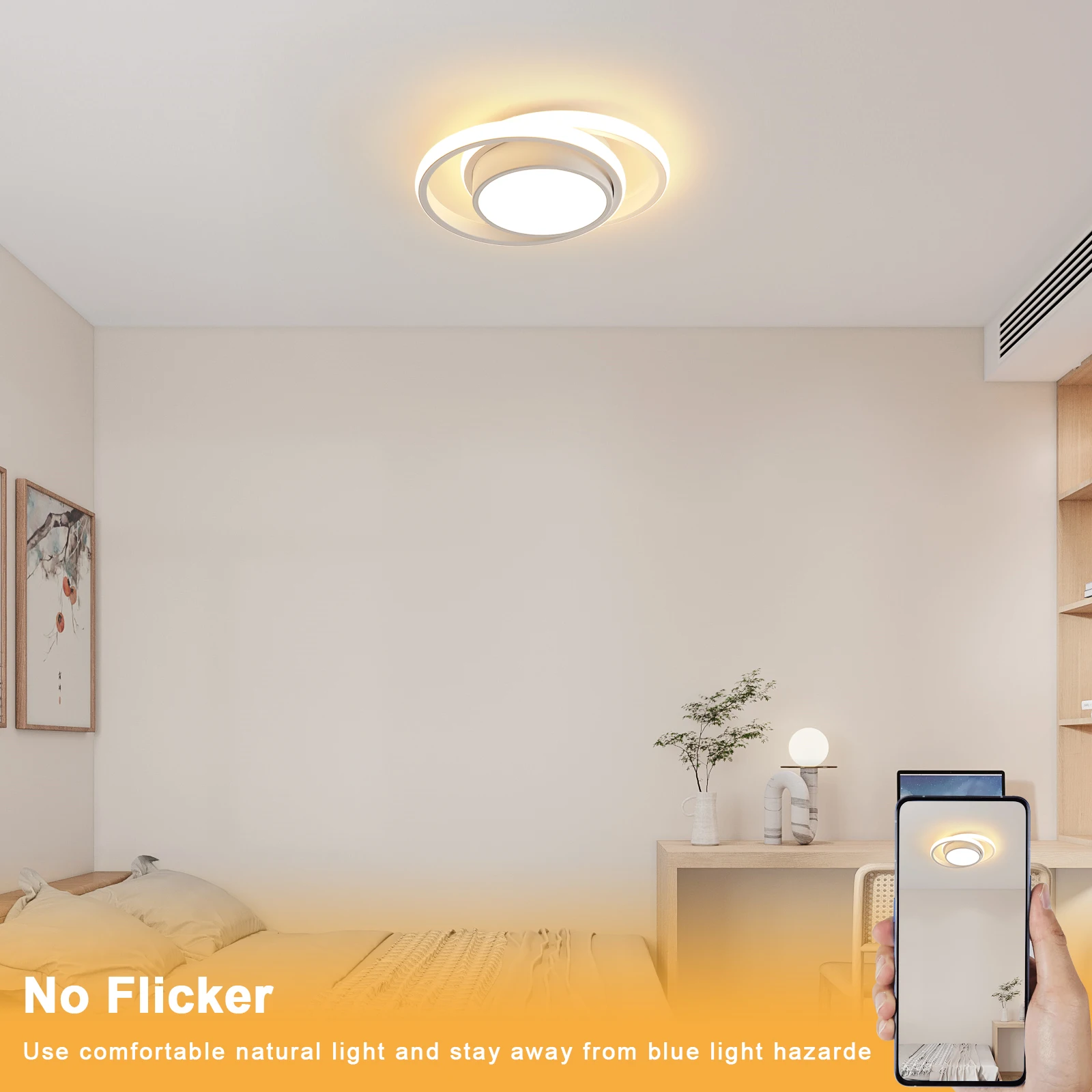 2er-Pack moderne LED-Deckenleuchten, 36 W, warmweiß, 3000 K, weiße runde LED-Deckenbeleuchtung für Schlafzimmer, Flur, Balkon, Korridor – Detail 6