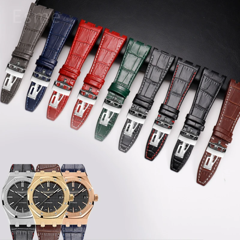 Per AP Audemars Piguet cinturino in pelle 26mm 15400 15703 Royal Oak Series cinturino in pelle bovina traspirante impermeabile interfaccia concava