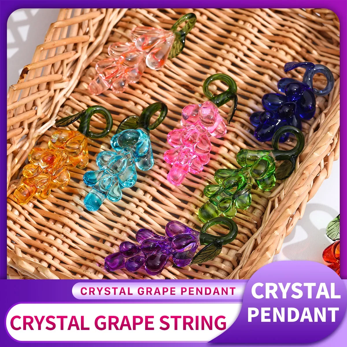 New 30mm Purple Natural Crystal Glass Grape Tree Pendant  DIY Family Home Ornaments Decoration Party Wedding Gift Accessories