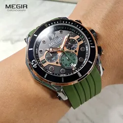 MEGIR – montre à Quartz pour hommes, mode de luxe, Sport militaire, chronographe, bracelet en Silicone, étanche, 2206