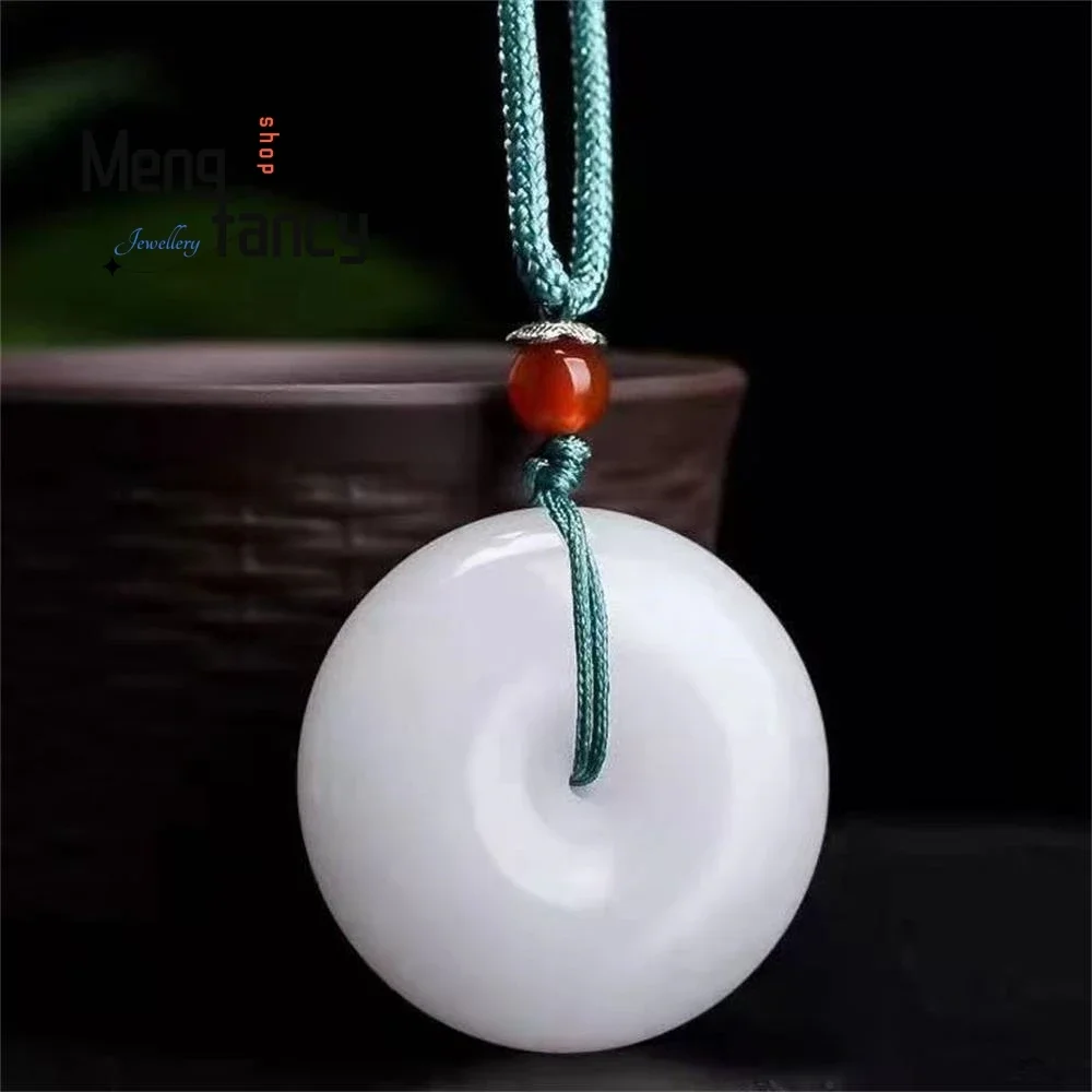 Colgante con hebilla de la paz de Jade de seda dorada, blanco puro Natural, exquisito, elegante, Simple, de alta calidad, joyería de moda para parejas, regalo de vacaciones