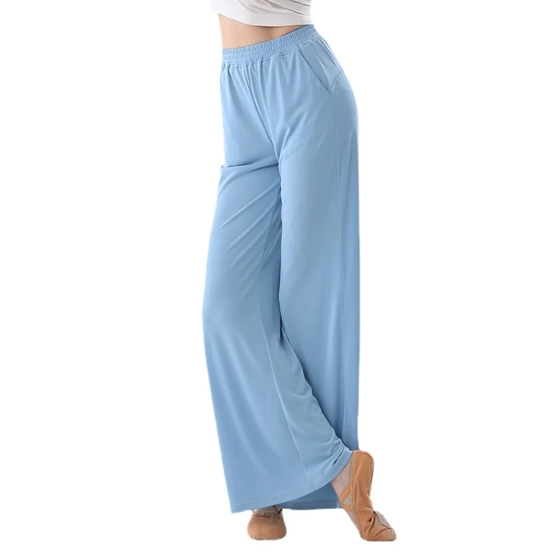 Pantaloni da ballo classici donna pratica Culottes morbido tessuto Cupro gamba larga pantaloni Harem vita alta tinta unita corpo rima