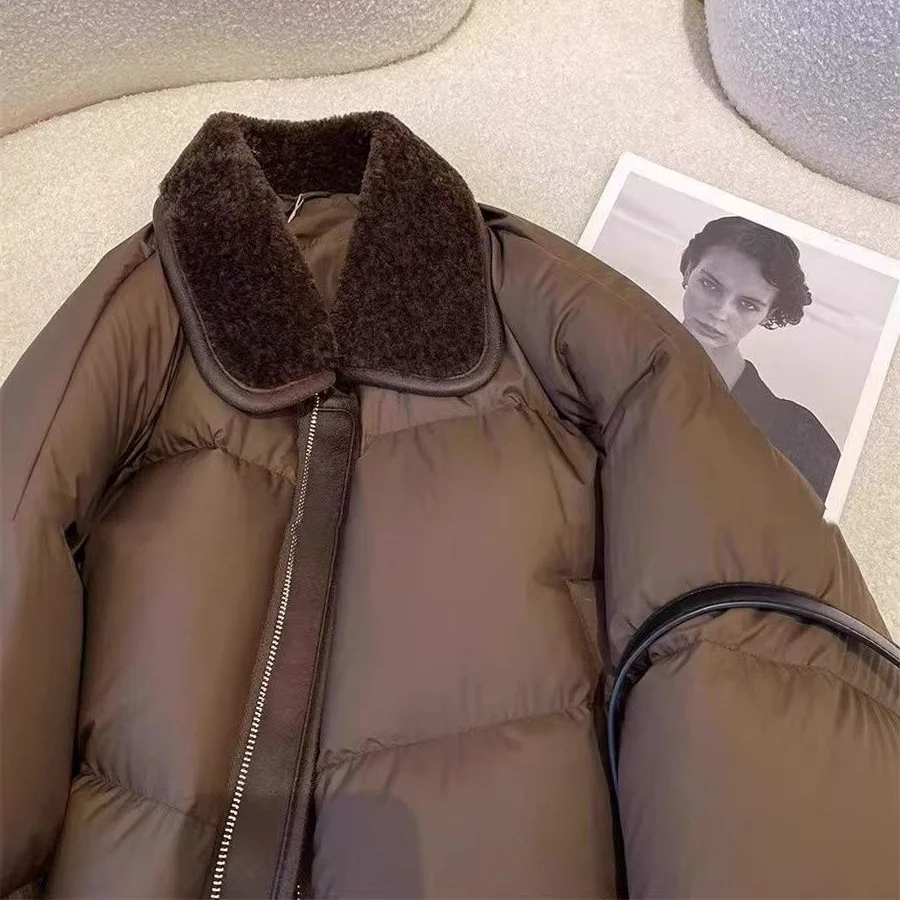 

Retro Patchwork Lapel Cotton Clothes Women's Autumn Winter Zipper Lightweight Padded Jacket Brown Loose Warm Quilted Coat