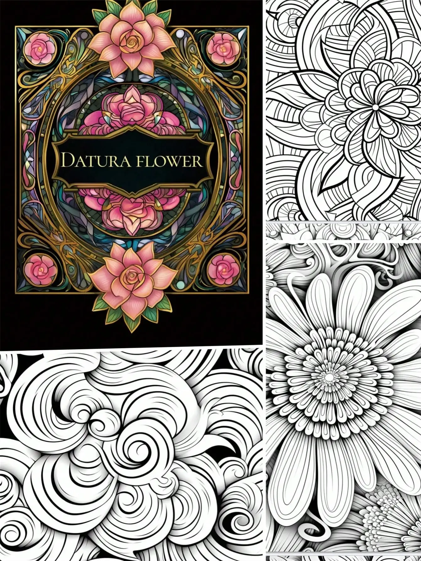 Coloringbook Datura Flower Stress Relief Coloring Handbook Graffiti Painting Drawing Art Book Stationerys Book for Elder
