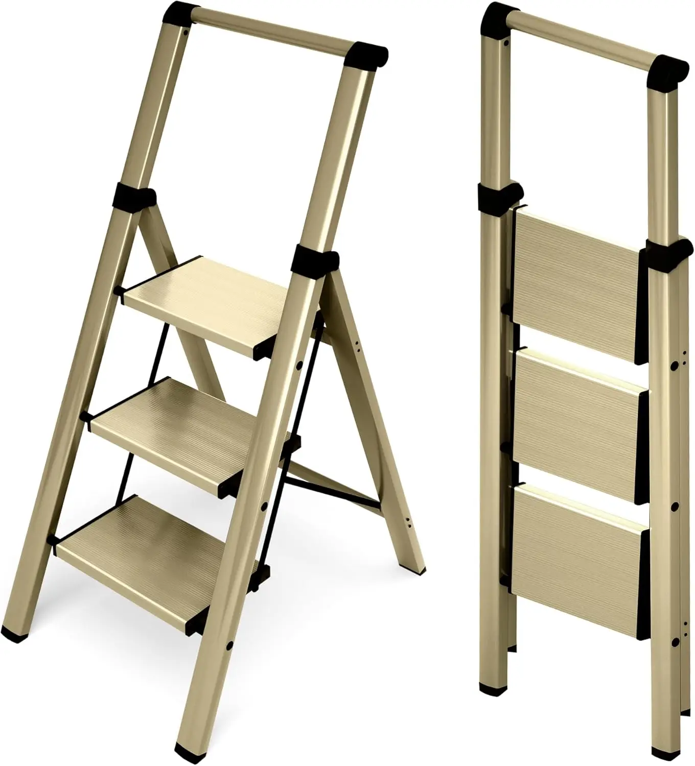 3 Step Foldable Aluminum Step Ladder with Handgrip, Anti-Slip Pedal, 330 lbs Capacity, Lightweight & Portable