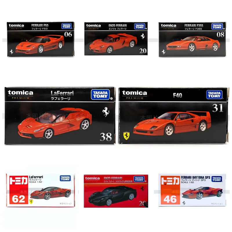 Original takara tomy tomica premium carro diecast modelo voiture brinquedos para meninos ferrari laferrari fxxk daytona sp3 enzo 488 gtb roma