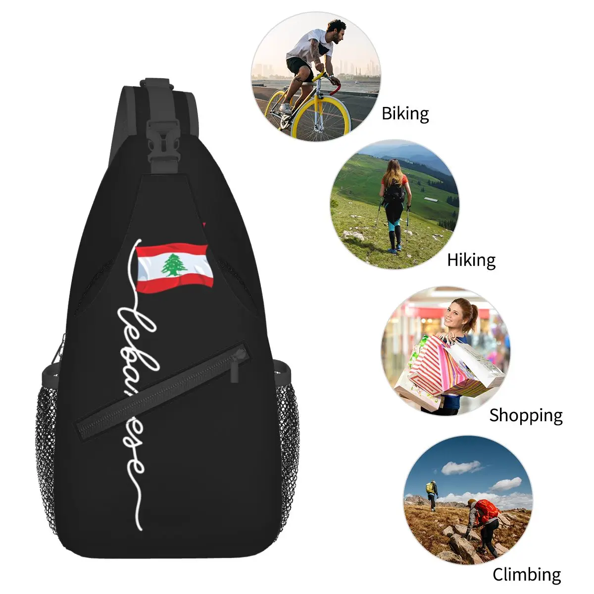 Lebanon Signature-Bolso cruzado para el pecho, bandolera de hombro, mochila de día para viajes, senderismo, ciclismo