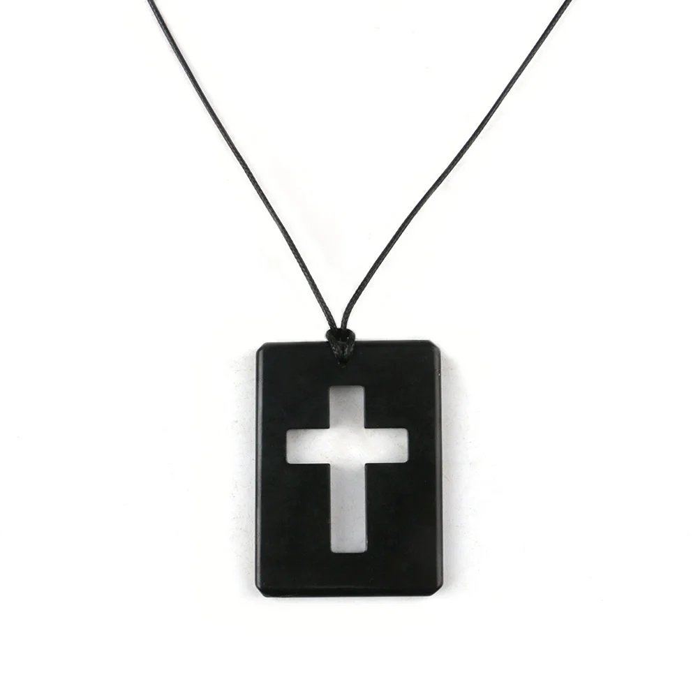 Rússia shungite cruz pingente colar de pedra natural feminino masculino jóias simples reiki shungita charme preto cristal quartzo pedra preciosa