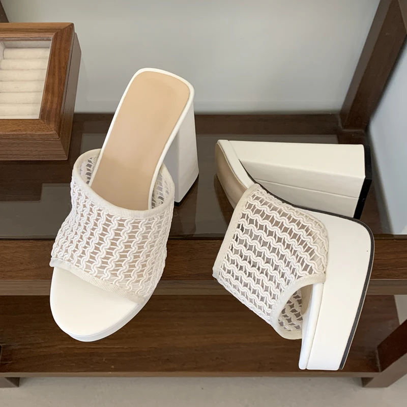 Eilyken Street Style Open Toe Chunky Platform Women Slippers Summer Fashion Hollow Out Square High Heels Slide Shoes