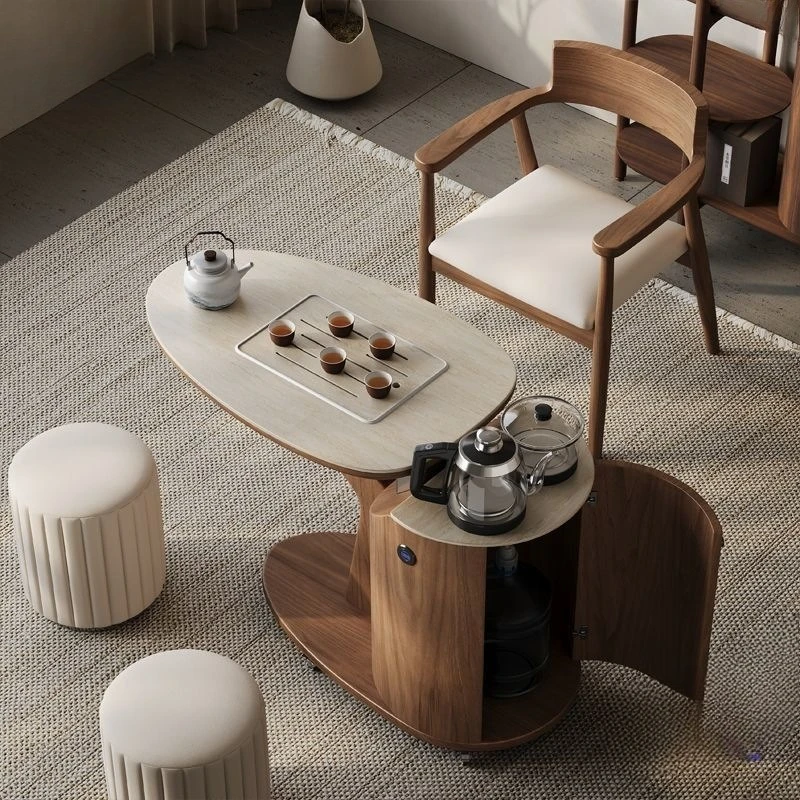 

Minimalist Small Tea Table Solid Wood Rock Slab Household Small Tea Cart Balcony Tea and Chair Combination ,
