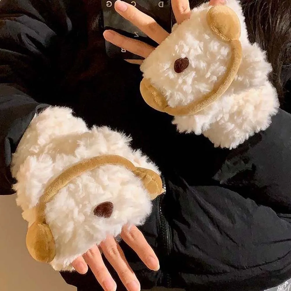 

Cute Flip-top Cartoon Bear Gloves Windproof Acrylic Fibers Winter Gloves Thickened Warmer Anti-cold Mittens Gifts