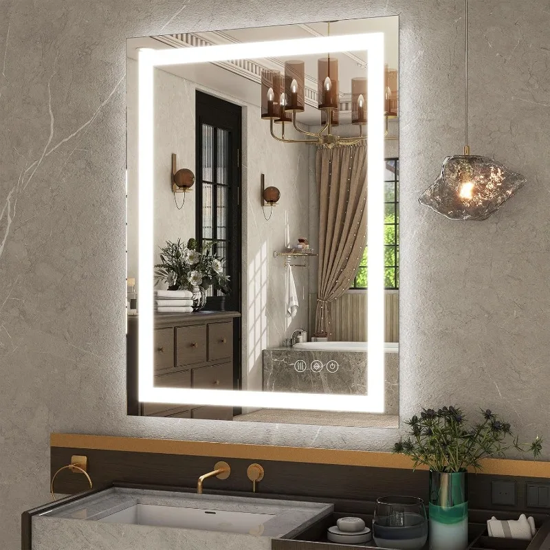 

24"x32" LED Lighted Bathroom Mirror Dimmable Wall Mirrors with Anti-Fog LED Bathroom Mirror 2 Dimmable Light Colors LED Mirror