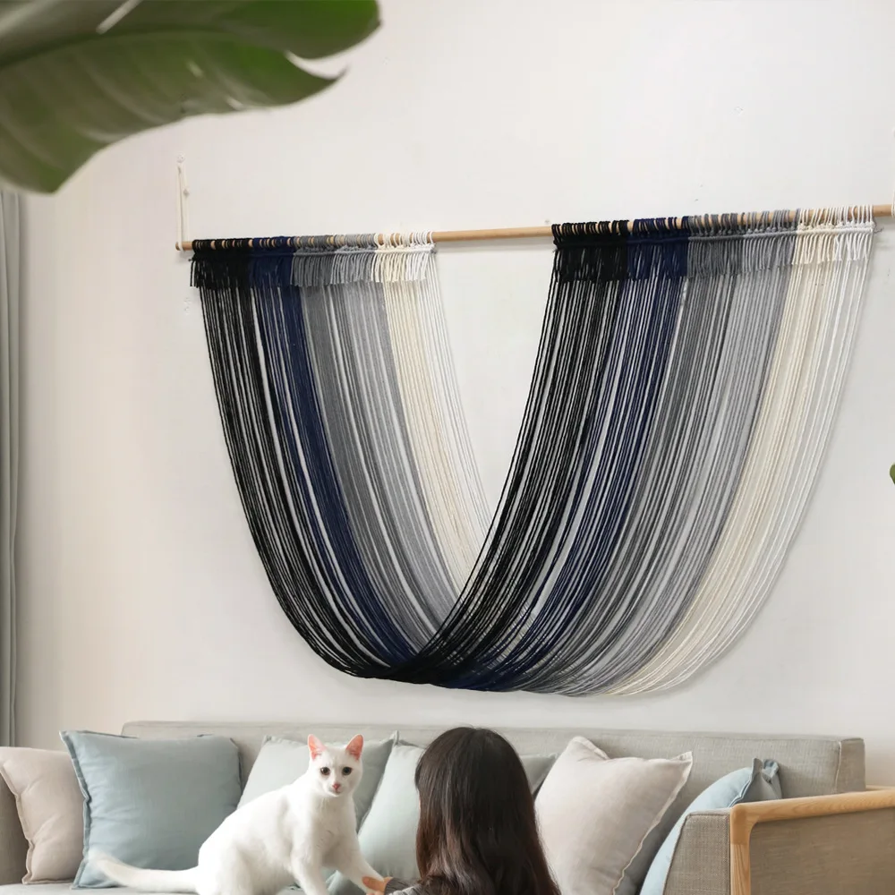 Hand-Woven Gray Tapestry with Bohemian Home Wall Hanging for Home Decor Living Room Bedroom Background Decoration Gift No Wood