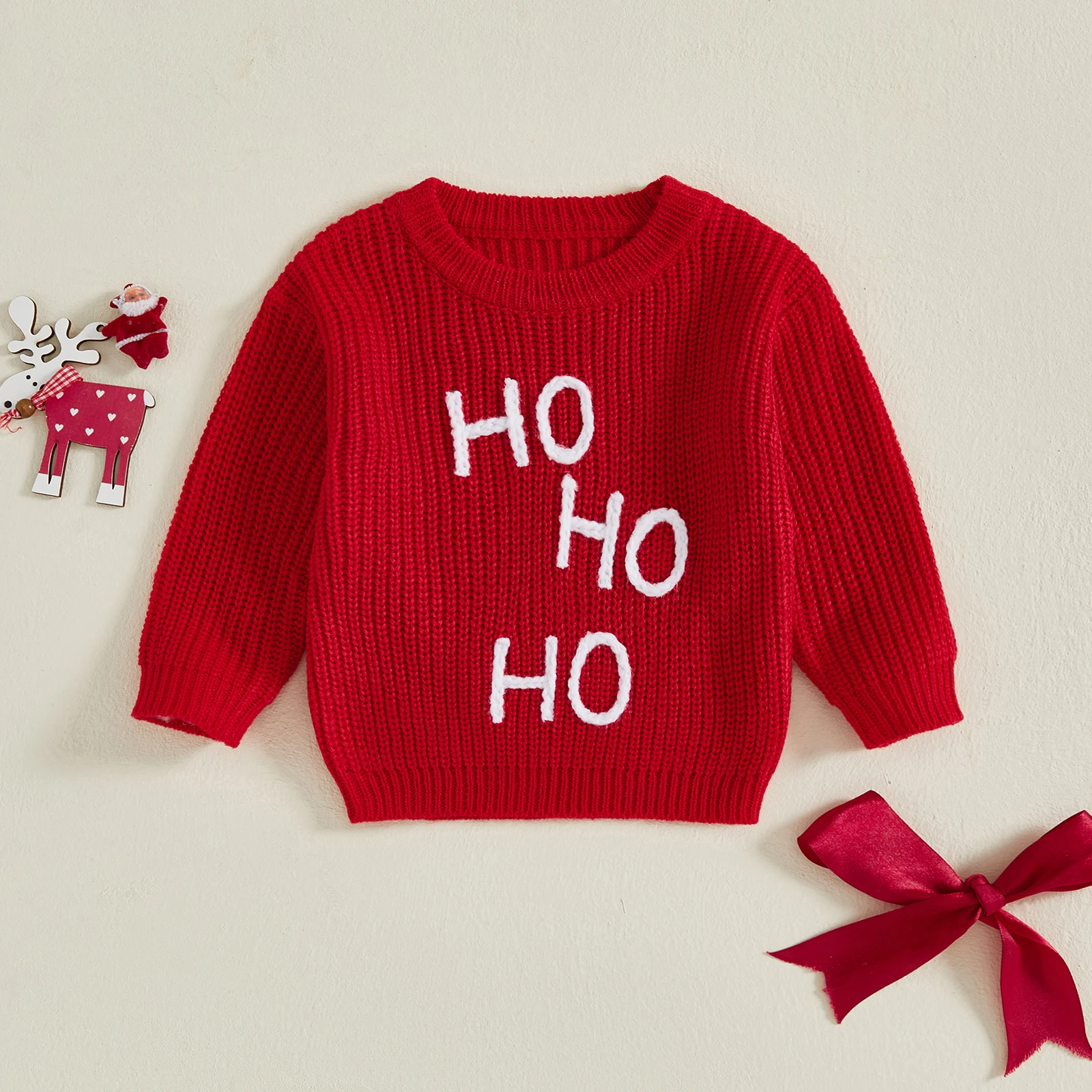 

Baby Boys Girls Christmas Sweaters Long Sleeve Letter Embroidery Pullovers Infant Knitted Tops for 1 to 4 Years